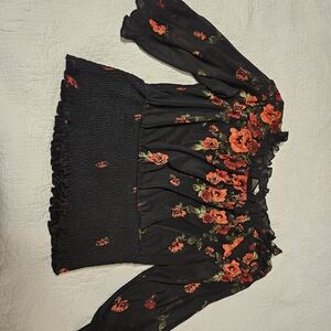 Chic Black and Red Floral Women's Blouse